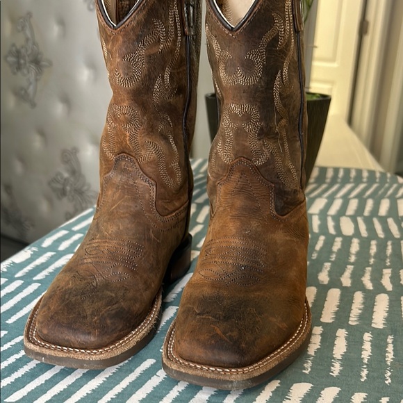 Kids Western Distressed Brown Square Toe Cowboy Boots sz12 - Picture 4 of 10